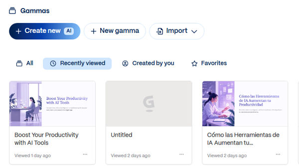 Gamma.app AI presentation tool interface example